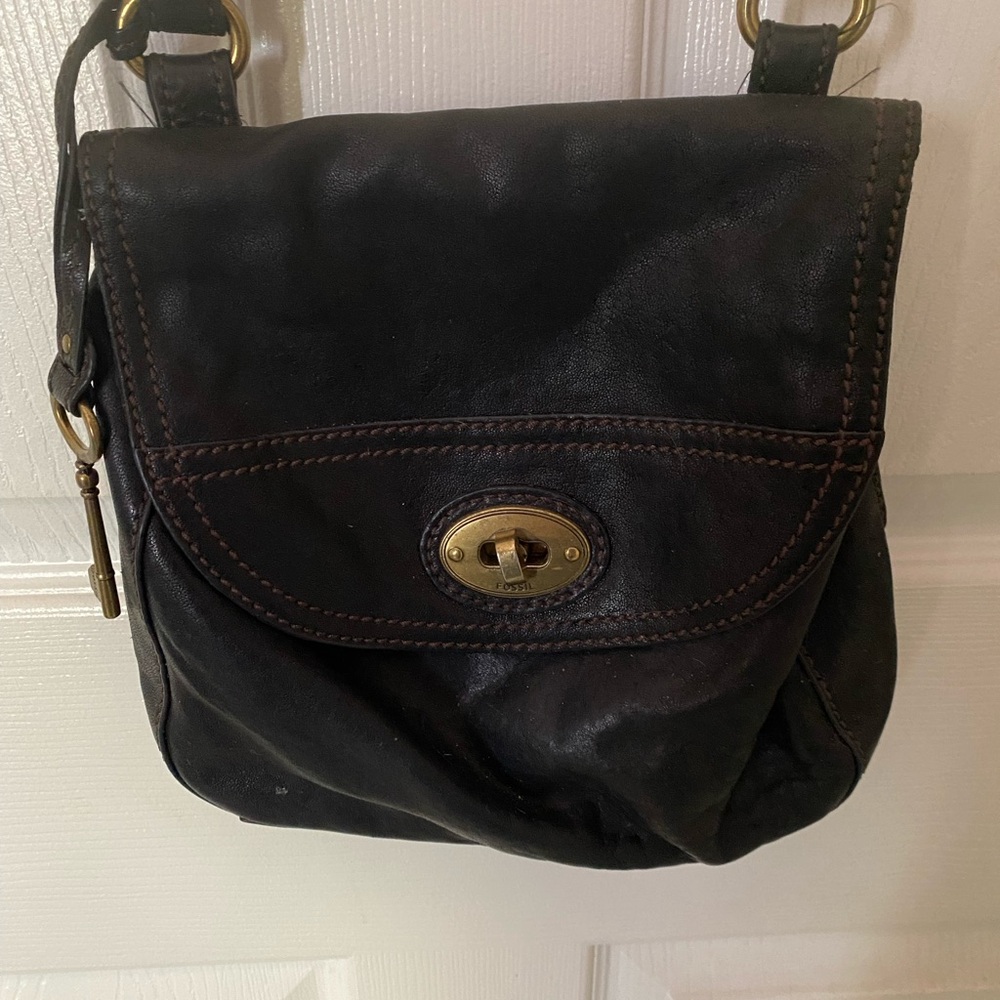 Fossil Black Leather Crossbody Bag
